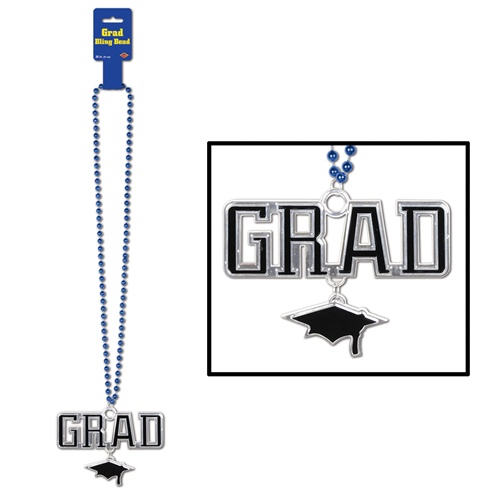 Beistle 57279-B Blue Beads with Black and Silver Grad Medallion - Pack of 12