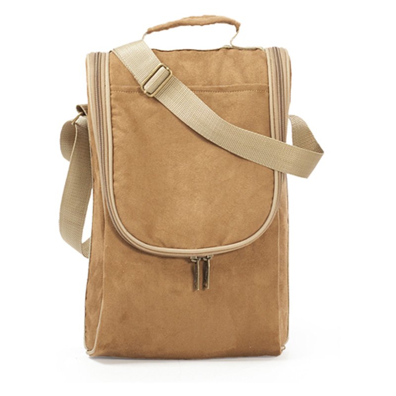 Picnic Plus Double Wine Bottle Carrier Tote Camel Suede
