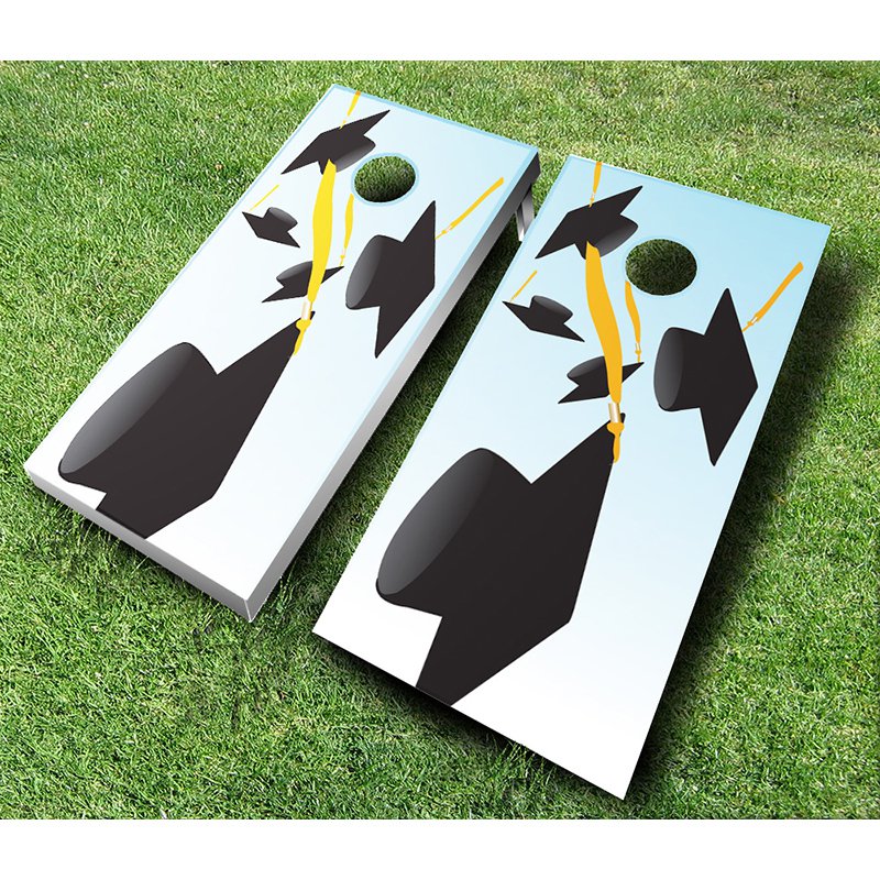 AJJ Cornhole Graduation Falling Caps Cornhole Set Red & Yellow