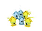 Set of 6 Yellow and Blue Decorative Floral Painted Design Spring Easter Egg Birdhouse Ornaments 3"