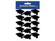 Club Pack of 48 Black Mortarboard Graduation Cap Sticker Sheets 7.5"