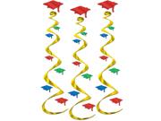 Club Pack of 18 Metallic Multi-Colored Graduation Cap Whirl Decorations 30"