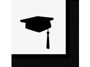 Unique Simply Grad Cap Graduation 2-Ply 10" Beverage Napkins, White Black, 24 CT