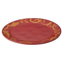 Gold Scroll 12 Round Platter, Cranberry Red