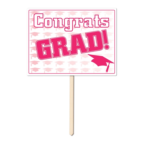 Beistle 54906-P Congrats Grad Yard Sign in Pink - Pack of 6
