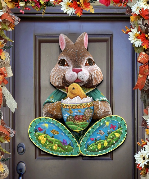 G.DeBrekht 8144502H Easter Bunny Rabbit with Chick Wooden Decorative Door Hanger - 24 x 19 x .25 in.
