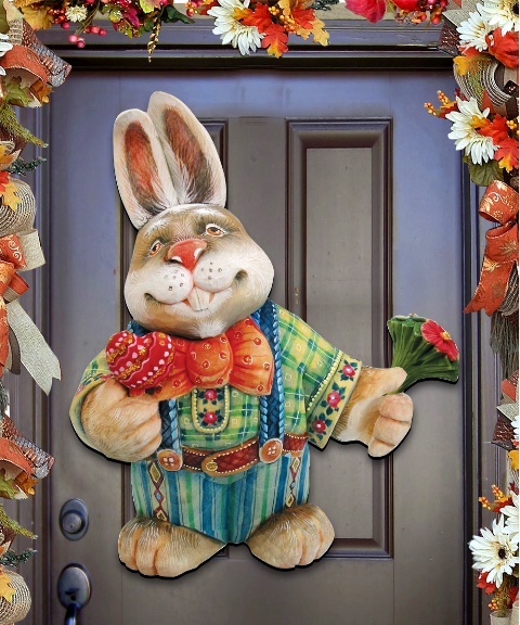 G.DeBrekht 8154423H Easter Father Bunny Rabbit Wooden Decorative Door Hanger - 24 x 19 x .25 in.