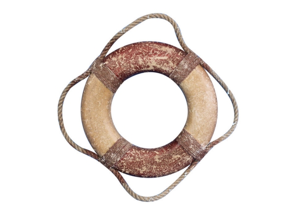 Handcrafted Model Ships Lifering 10-207 Seaworn Decorative Red And White Vintage Lifering - 10 in.