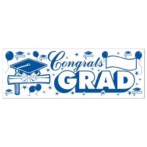 Beistle 57647-BW Congrats Grad Sign Banner - Blue and White Pack of 12