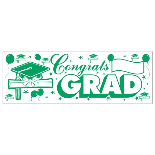 Beistle 57647-GW Congrats Grad Sign Banner - Green and White Pack of 12