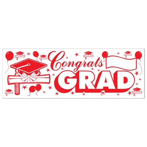 Beistle 57647-RW Congrats Grad Sign Banner - Red and White Pack of 12