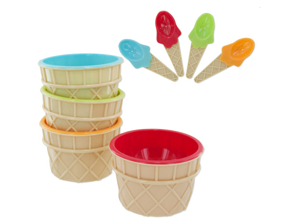 Bulk Buys OB868-12 Ice Cream Bowl-Spoon 4 Piece
