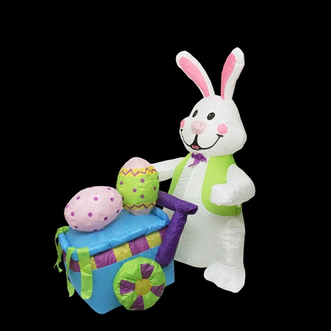NorthLight 4 ft. Inflatable Lighted Easter Bunny With Push Cart Yard Art Decoration