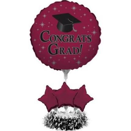 Hoffmaster Group 263432 4 by 1 Count Air Filled Balloon Graduation Centerpiece Burgundy - Case of 4