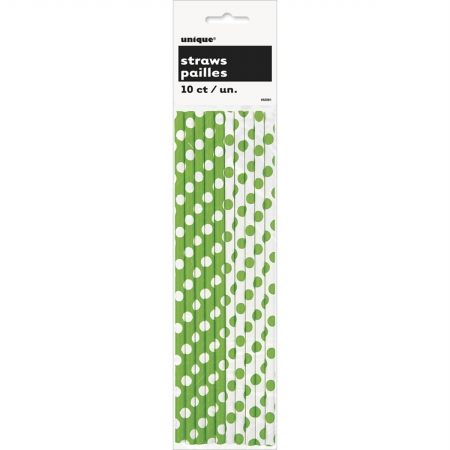 Paper Straws 10/Pkg-Lime Green Decorative Dots