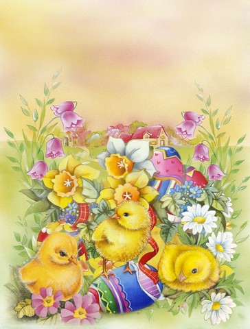 Carolines Treasures APH5613CHF Easter Chicks & Eggs Flag Canvas House Size