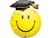 Qualatex Smile Emoticon Face Party Grad 36" Foil Balloon Yellow Black