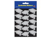 Club Pack of 48 Silver Mortarboard Graduation Cap Sticker Sheets 7.5"