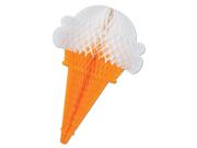 Club Pack of 12 Delicious Honeycomb Tissue Ice Cream Cone Hanging Decorations 15.5"