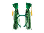 Club Pack of 12 Green Graduation Cap with Fringe Bopper Headband Party Favors