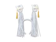 Club Pack of 12 White Graduation Cap with Fringe Bopper Headband Party Favors