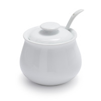 Porcelain Sugar Bowl with Lid and Serving Spoon