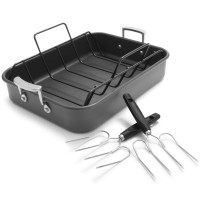 Sur La Table Hard-Anodized Roasting Pan with Nonstick Rack and Bonus Lifters
