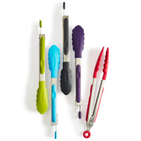 Sur La Table Red Silicone-Tipped Stainless Steel Locking Tongs