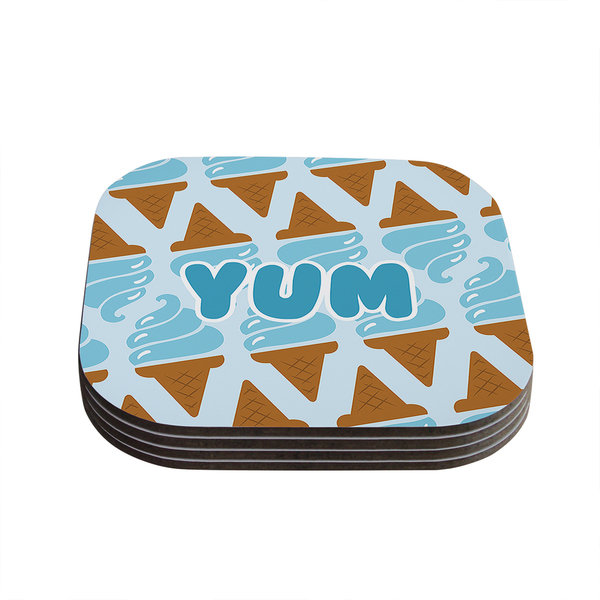 Kess InHouse KESS Original 'Yum!' Ice Cream Blue Coasters (Set of 4)