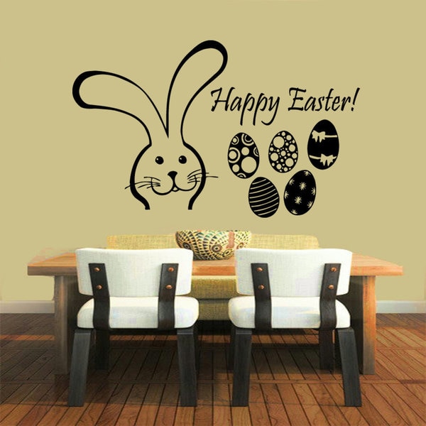 Black Happy Easter Bunny eggs Vinyl Sticker Wall Art