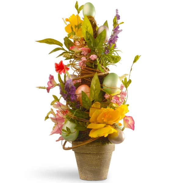 20-inch Floral Easter Topiary with Tulips and Eggs