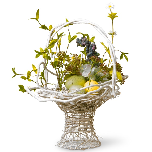 13.5-inch Blue Floral Easter Basket with Eggs and Hydrangeas