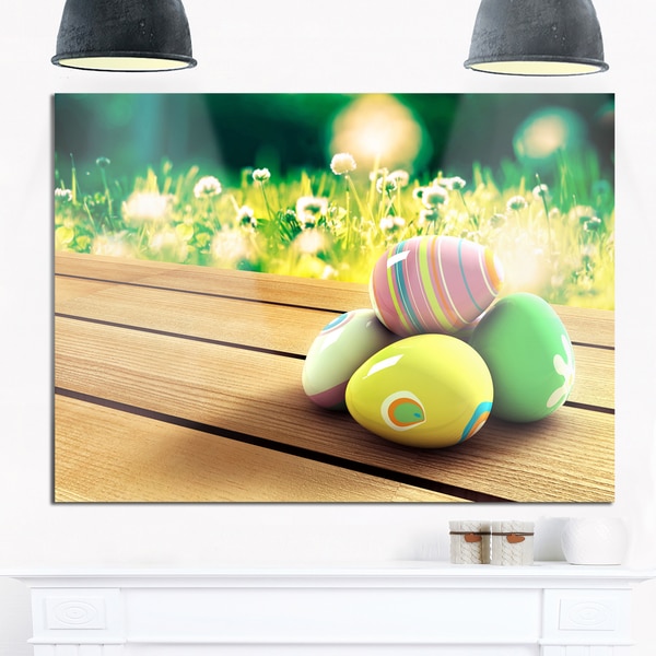 Yellow Green Easter Eggs - Landscape Photo Glossy Metal Wall Art